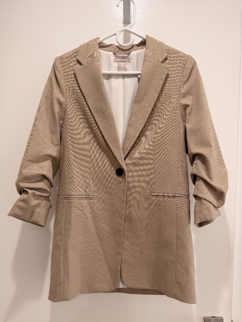 Women's Beige Gathered Sleeve Blazer by H&M-XS